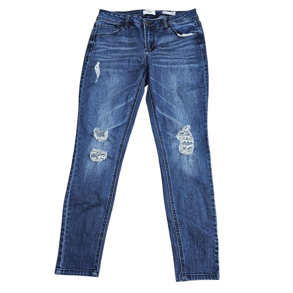Kensie Effortless Ankle Jeans Womens 6 Blue Mid Rise Distressed Stretch Denim